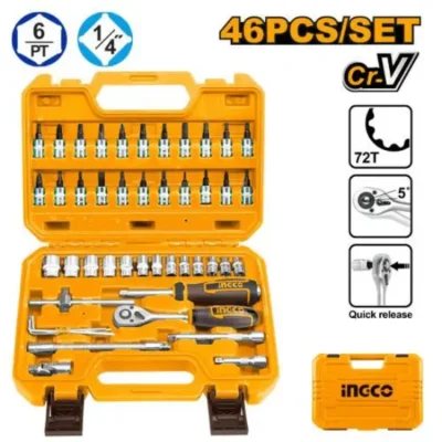 INGCO HKTS14462 46Pcs (1/4") طقم طربوش طقطاق علبة بلاستك Socket Set