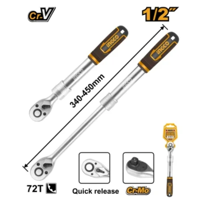 INGCO HRTH08128L 1/2" 340-450mm 72T مسكة طقطاق تيليسكوبيك Extendable ratchet wrench