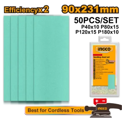 INGCO AKFS0902311 50Pcs/set (90X231)mm ورق حف مستطيل مشكل Sanding sheet set