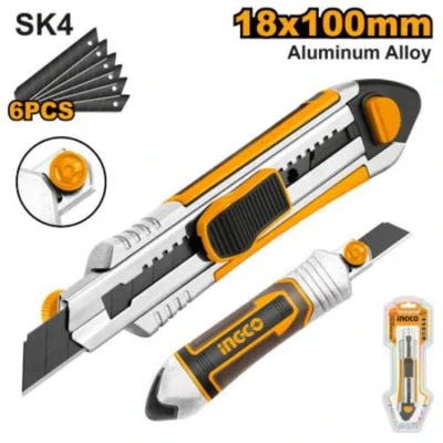 INGCO HKNS1808 سكين شفرة المنيوم سحب + 6 شفرات فدار  Snap-off blade knife
