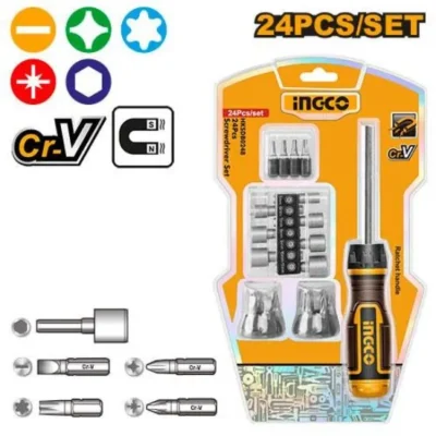 INGCO HKSDB0248 24 Pcs مفك براغي طقطاق مع اكسسوار Screwdriver Set