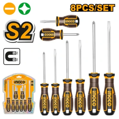 INGCO HKSDS0828 8Pcs طقم مفكات مسكة كوتشوك صناعي  Screwdriver Set