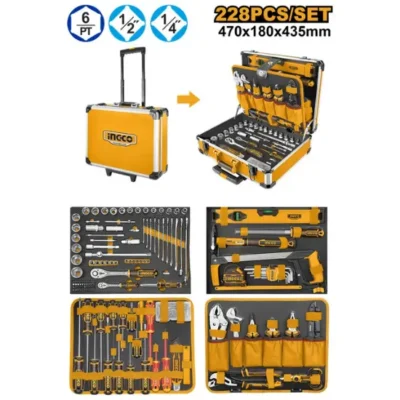 INGCO HKTHP52288 228Pcs طقم عدة يدوية 4 طبقات مع شنطة ألمنيوم بدواليب  HAND TOOL SET IN ALUMNIUM CASE