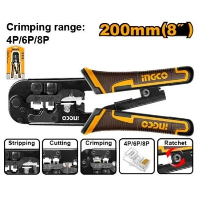 INGCO HMPCN2468R 8" (4P,6P,8P) بانسة تكبيس فيش ناتورك Modular Plug Crimper