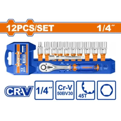 WADFOW WST4212 12 Pcs 1/4" CR-V طقم طربوش مع طقطاق  Socket Set