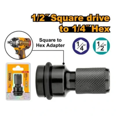 INGCO ABH60501 1/2" Square drive to 1/4" Hex ادبتر تحويل Square to Hex Adapter